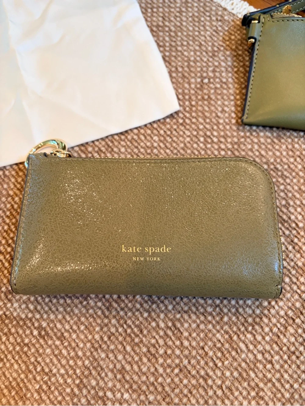 KATE SPADE NWOT HALO LEATHER MINI BUCKET BAG DRIED THYME + MATCHING WALLET